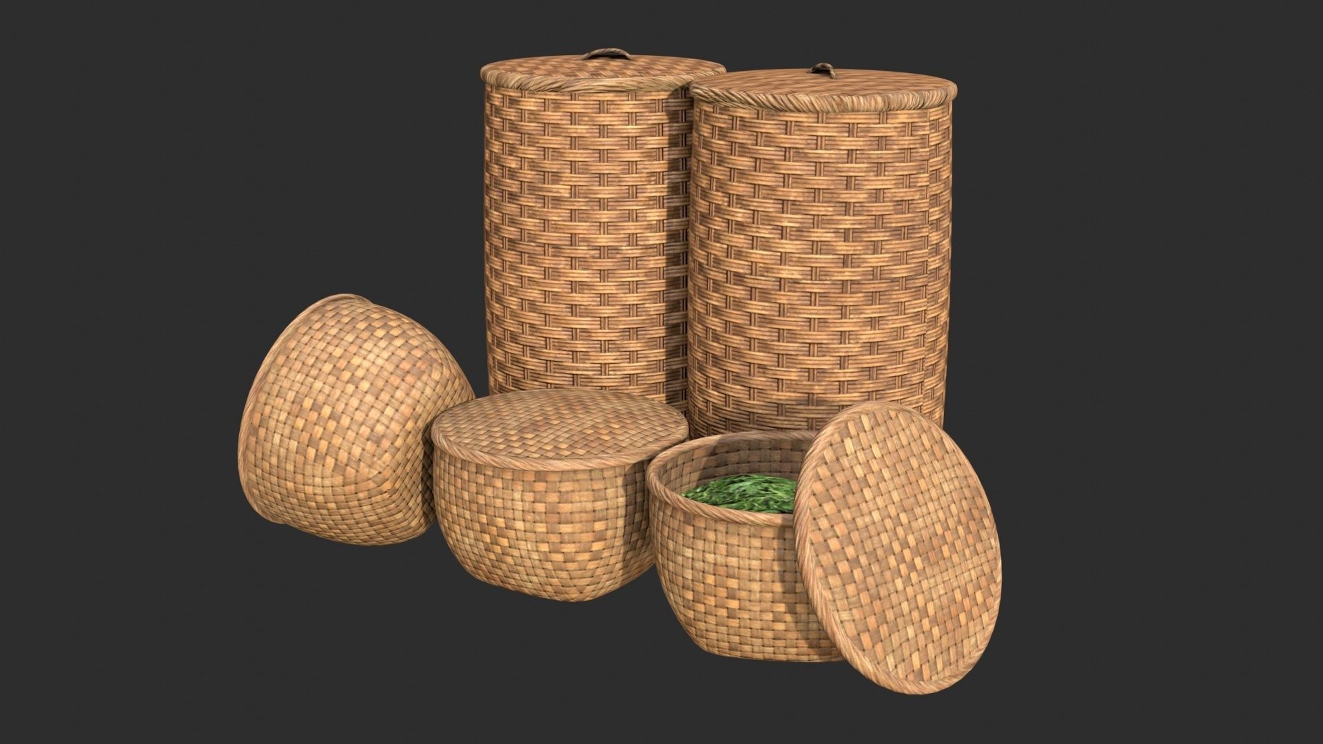 Wicker Baskets Low-poly 3D model_9