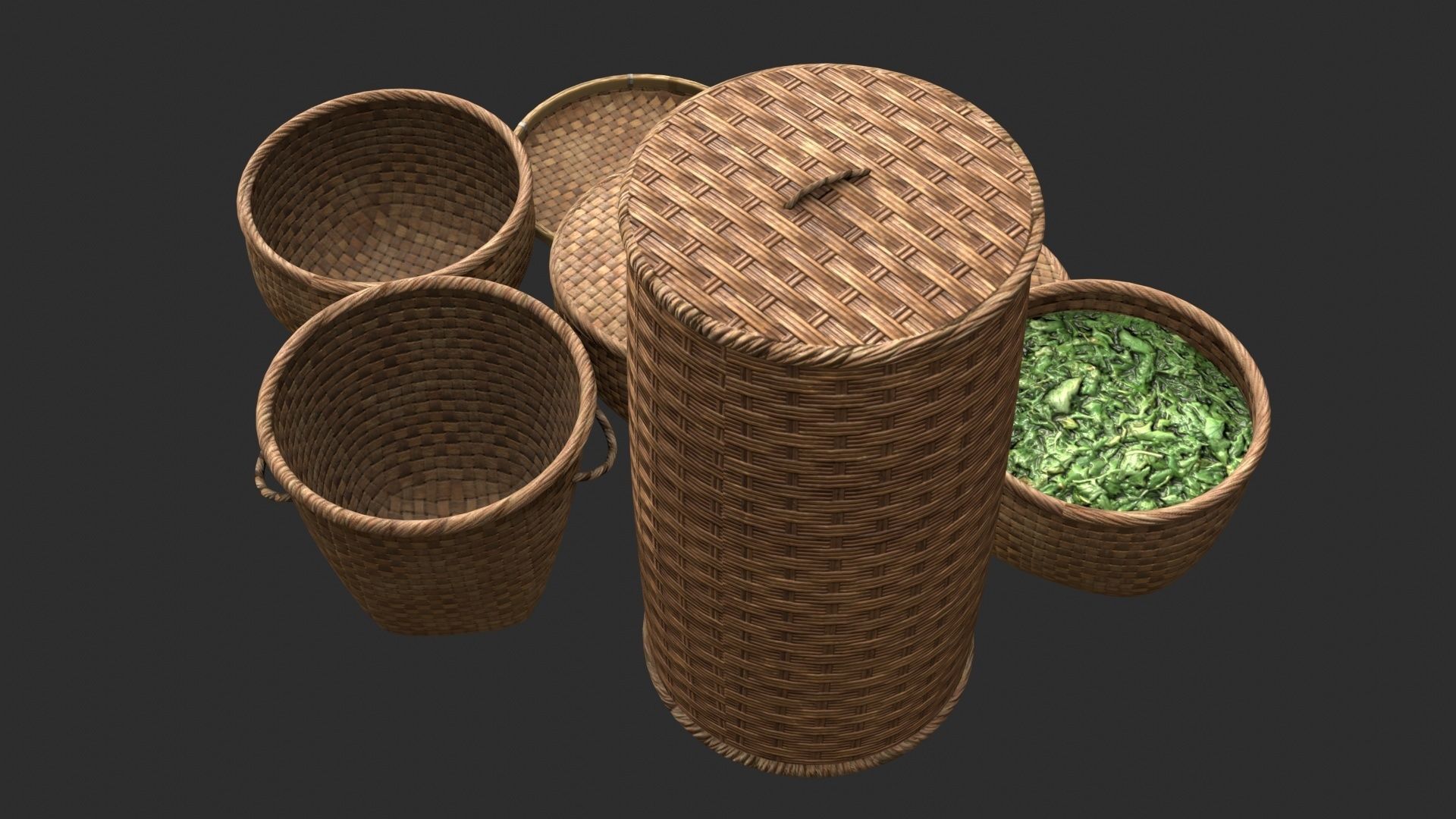 Wicker Baskets Low-poly 3D model_3