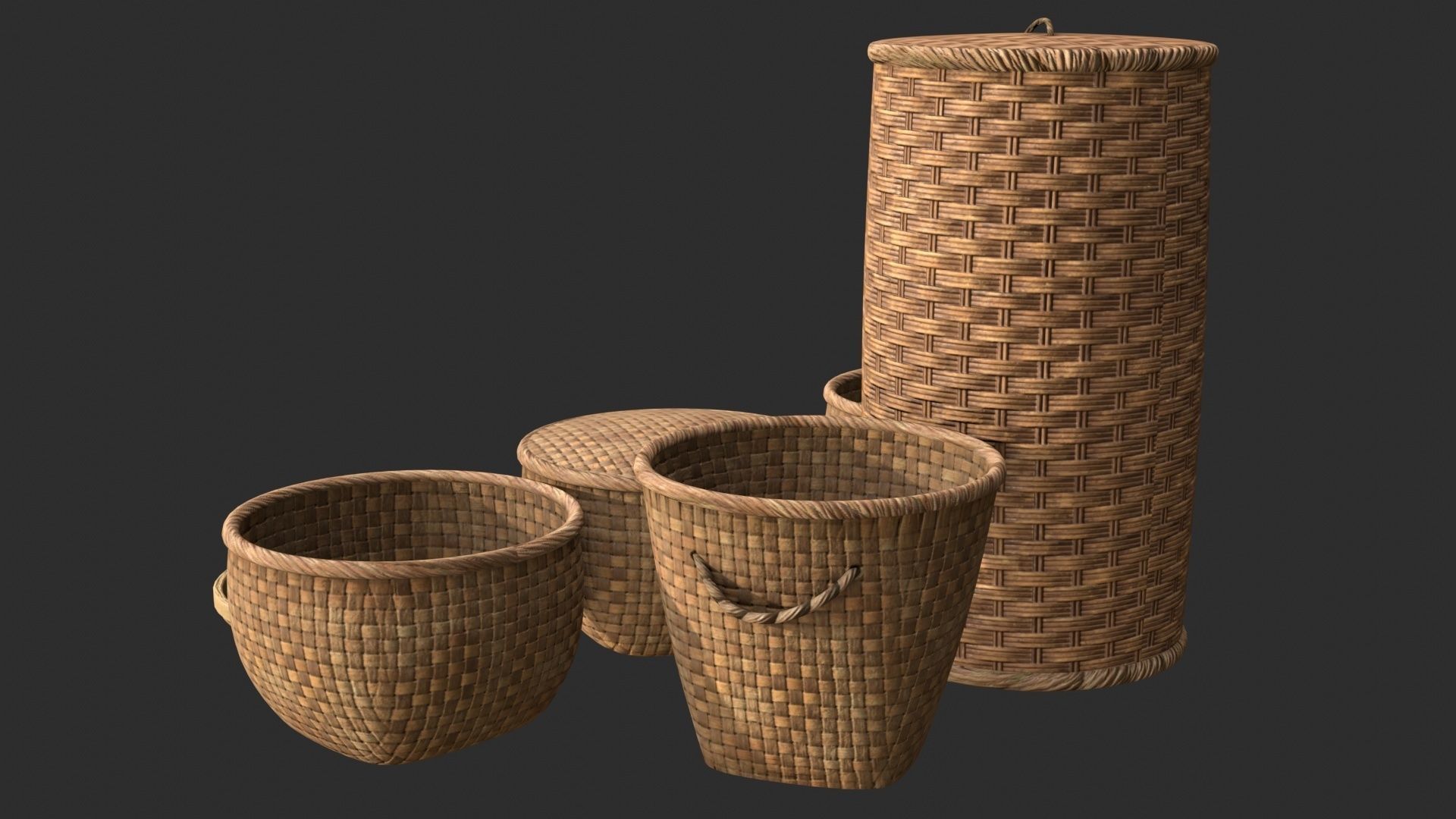 Wicker Baskets Low-poly 3D model_2