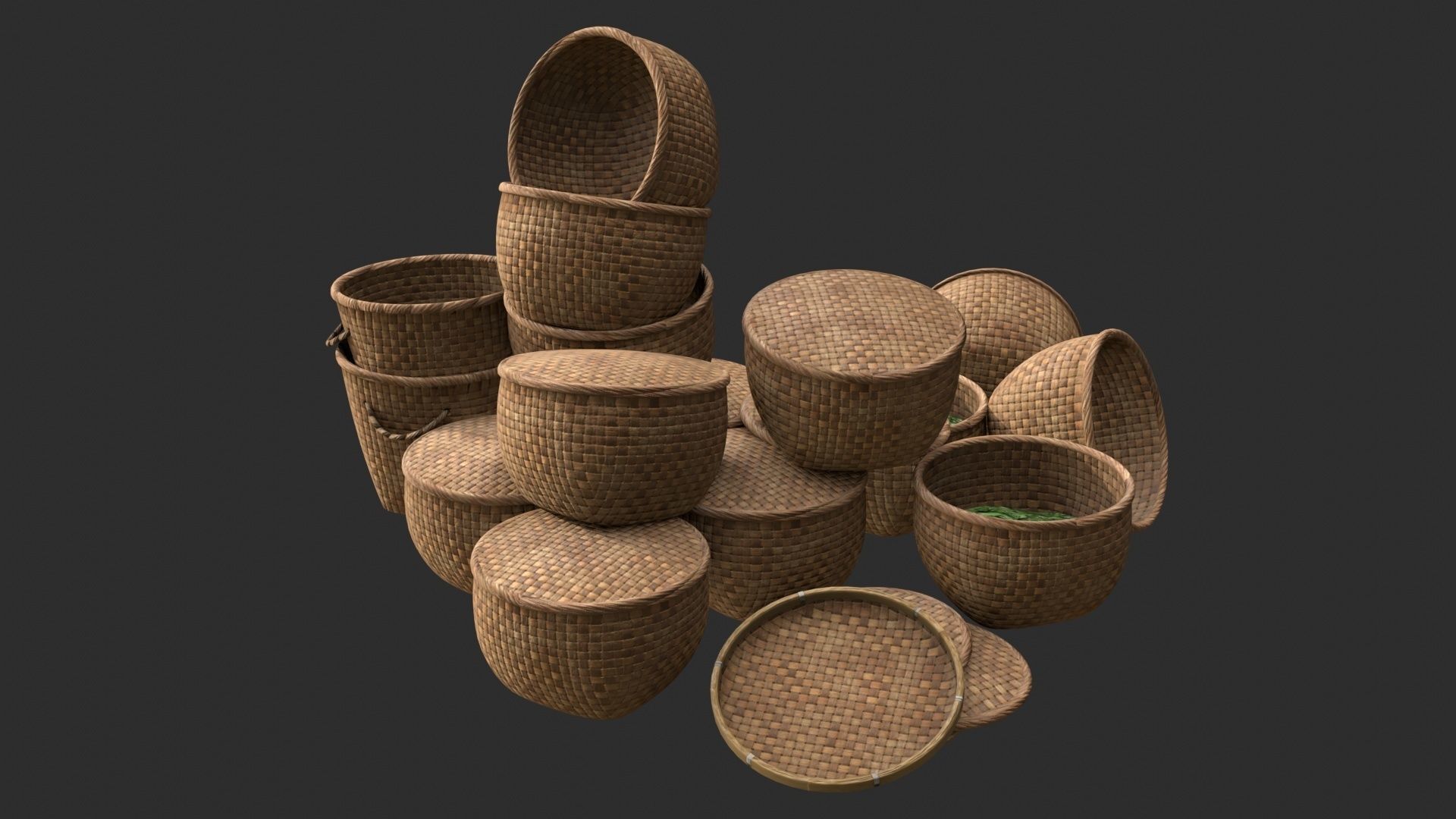 Wicker Baskets Low-poly 3D model_14