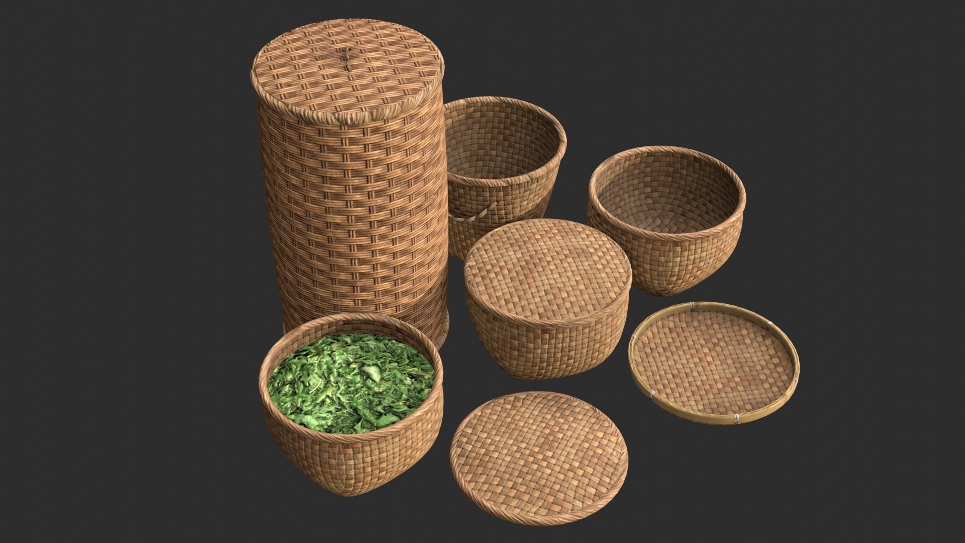 Wicker Baskets Low-poly 3D model_4