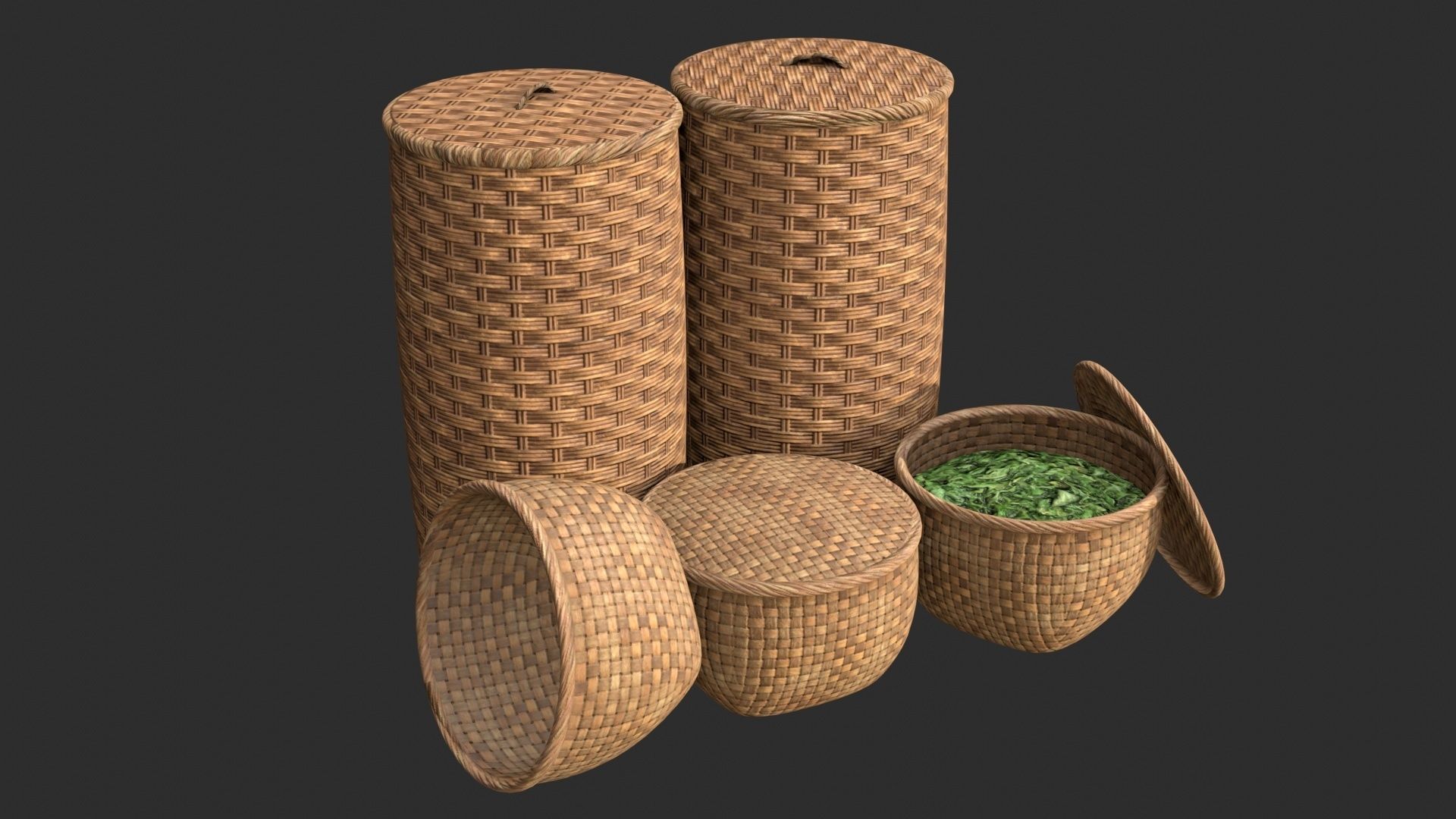 Wicker Baskets Low-poly 3D model_8
