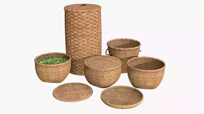 Wicker Baskets Low-poly 3D model