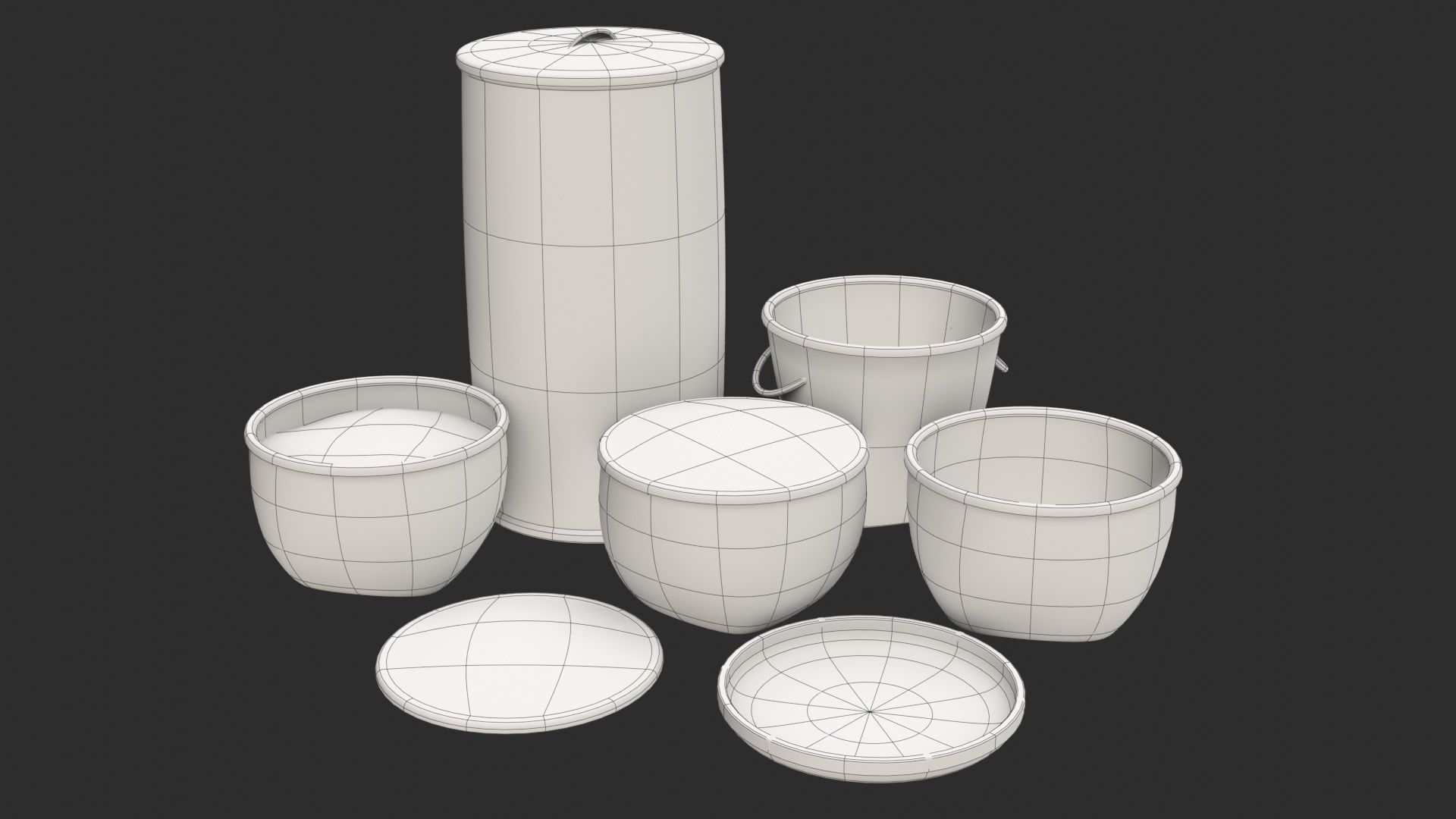 Wicker Baskets Low-poly 3D model_17