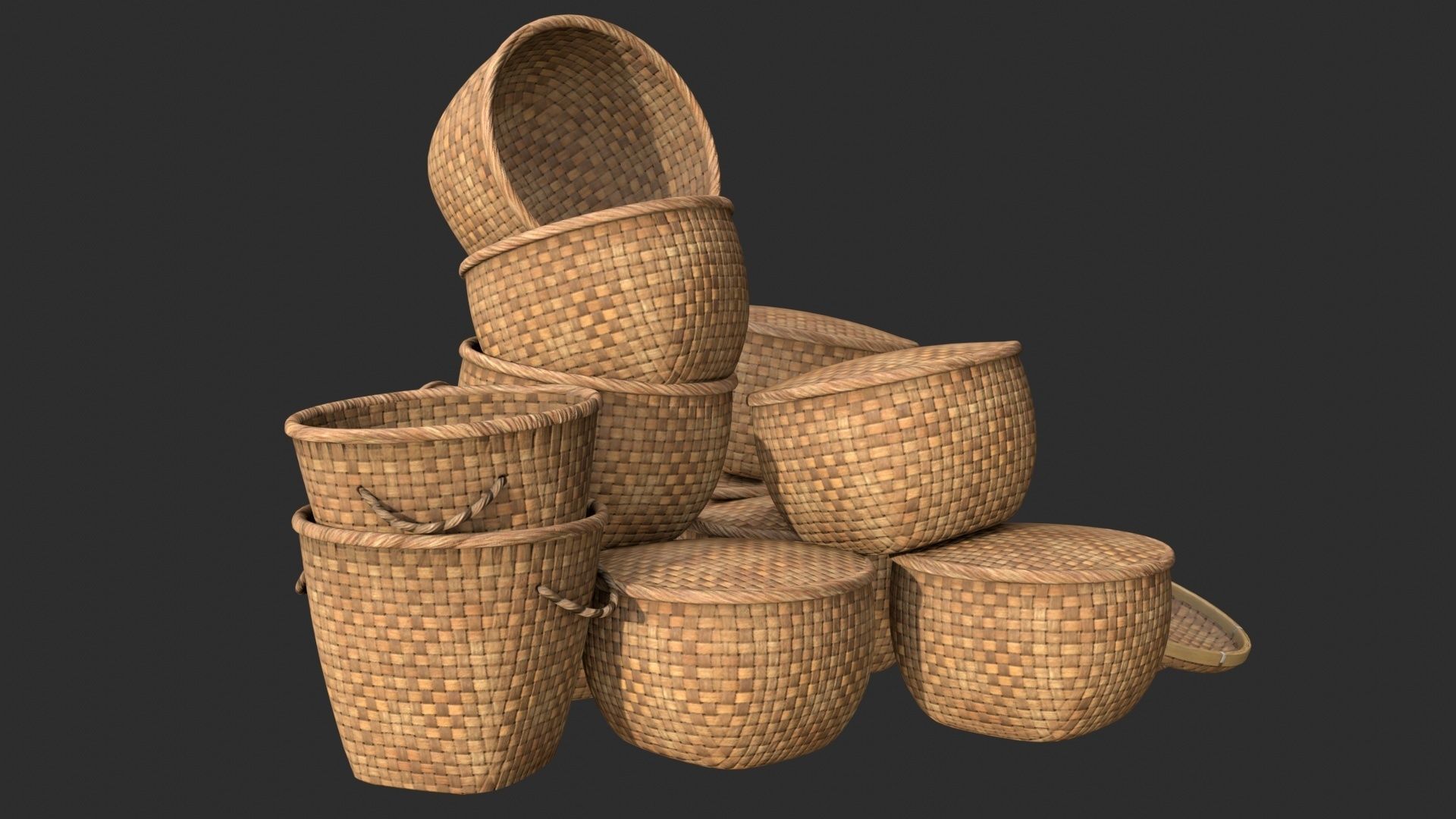 Wicker Baskets Low-poly 3D model_15