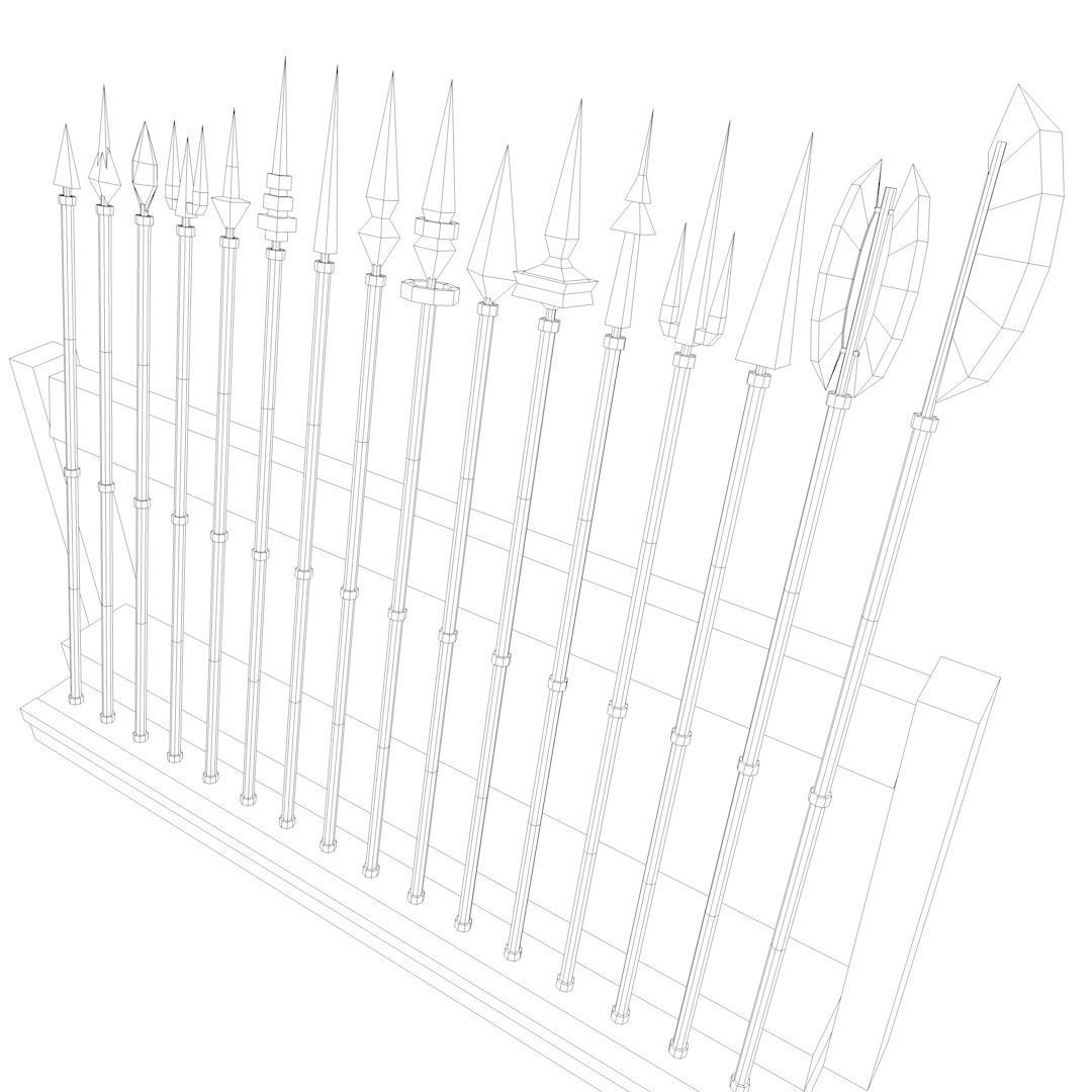 Low Poly Pikes swords on wooden rack Low-poly 3D model_4