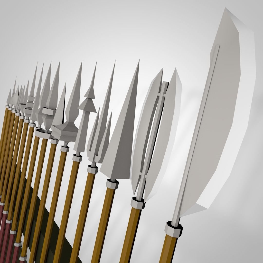 Low Poly Pikes swords on wooden rack Low-poly 3D model_2
