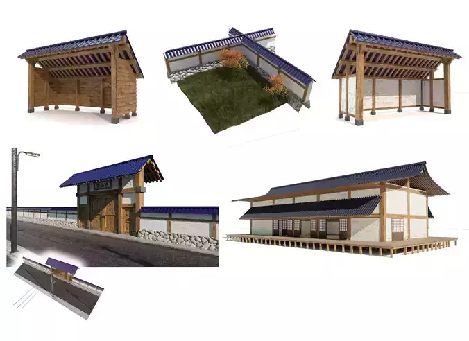 Japanese style buildings multi pack 3D Model Collection