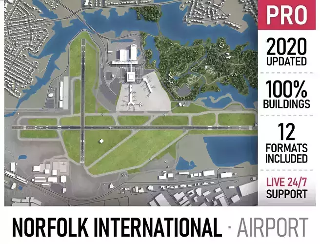 Norfolk International Airport - ORF Low-poly 3D model