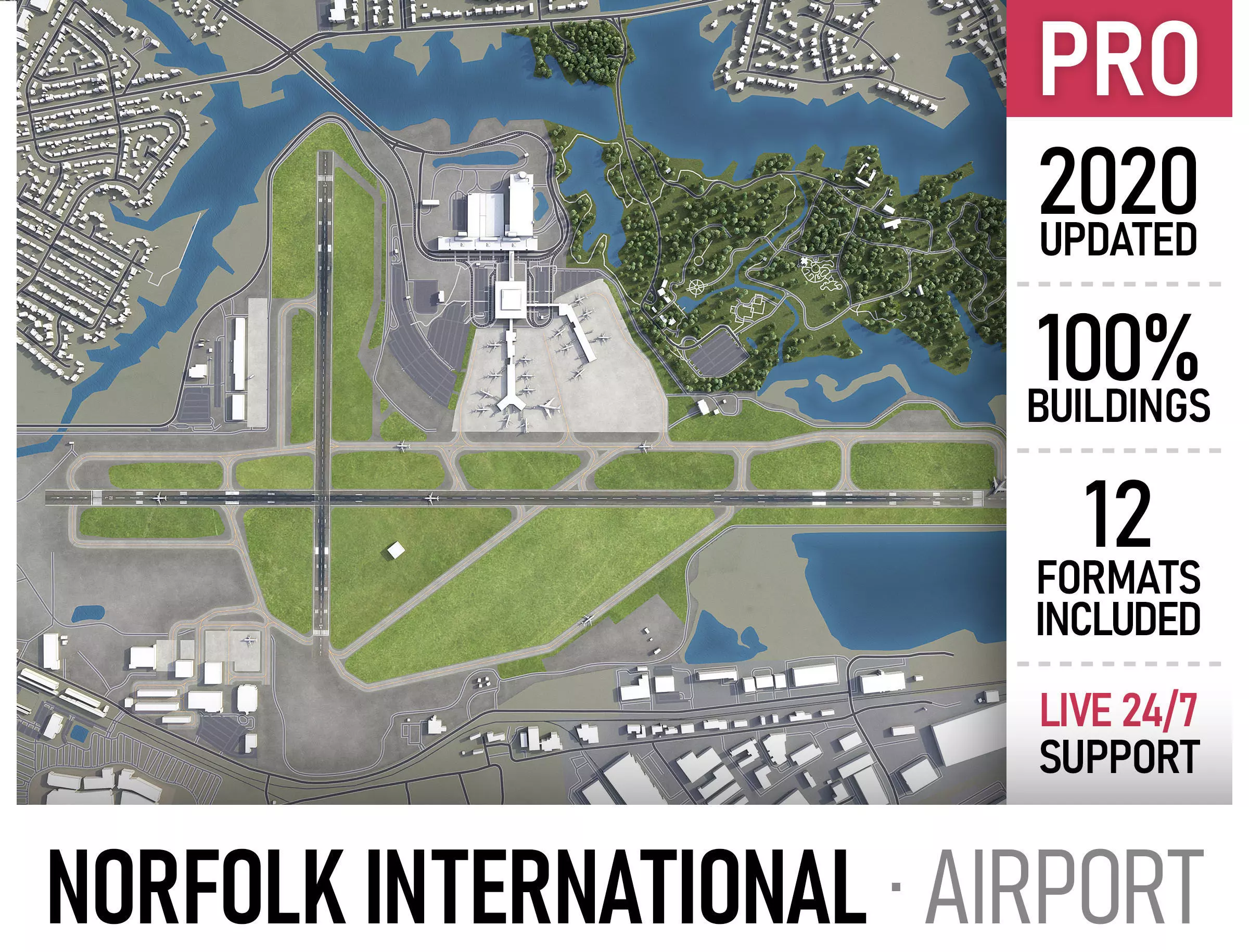 Norfolk International Airport - ORF Low-poly 3D model_0
