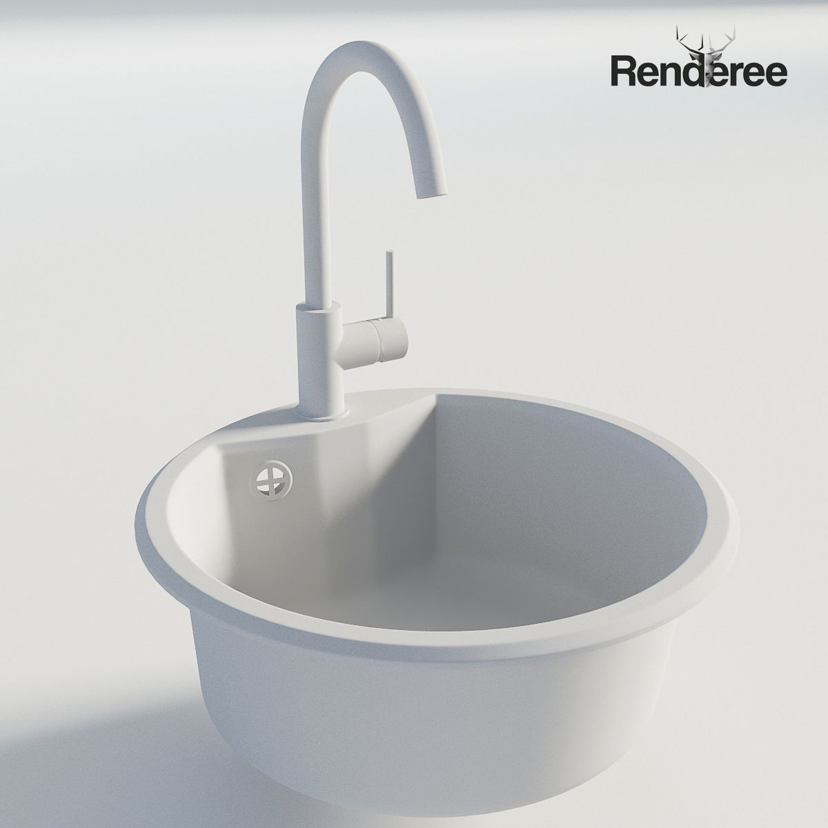 Kitchen Black Single Round Sink 3D model_7