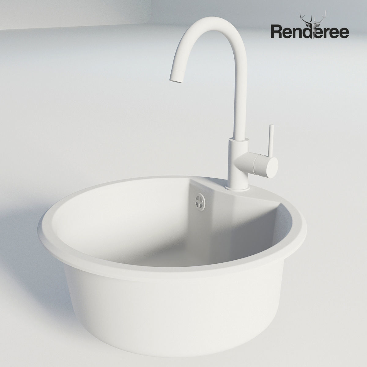 Kitchen Black Single Round Sink 3D model_8