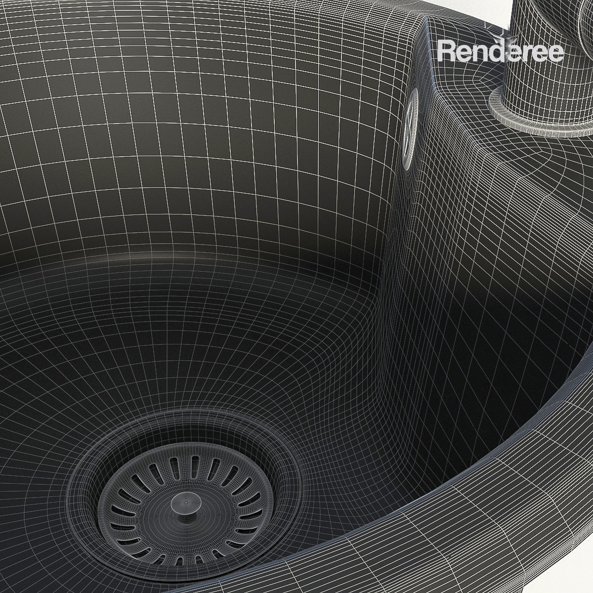 Kitchen Black Single Round Sink 3D model_11