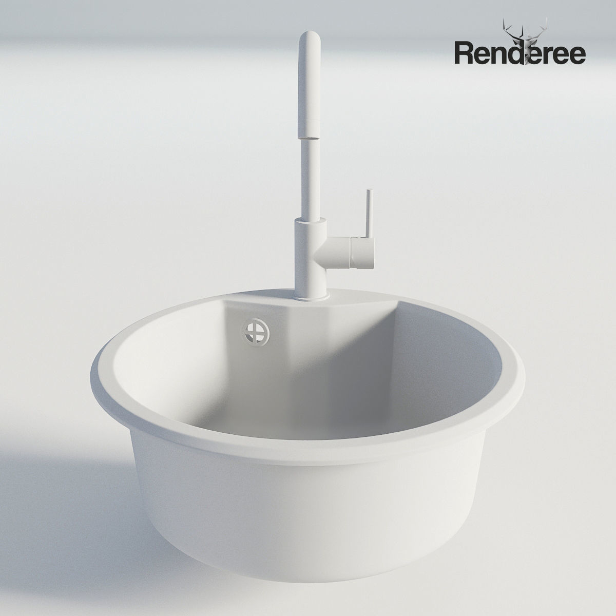 Kitchen Black Single Round Sink 3D model_6