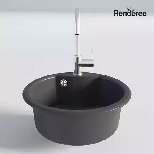 Kitchen Black Single Round Sink 3D model