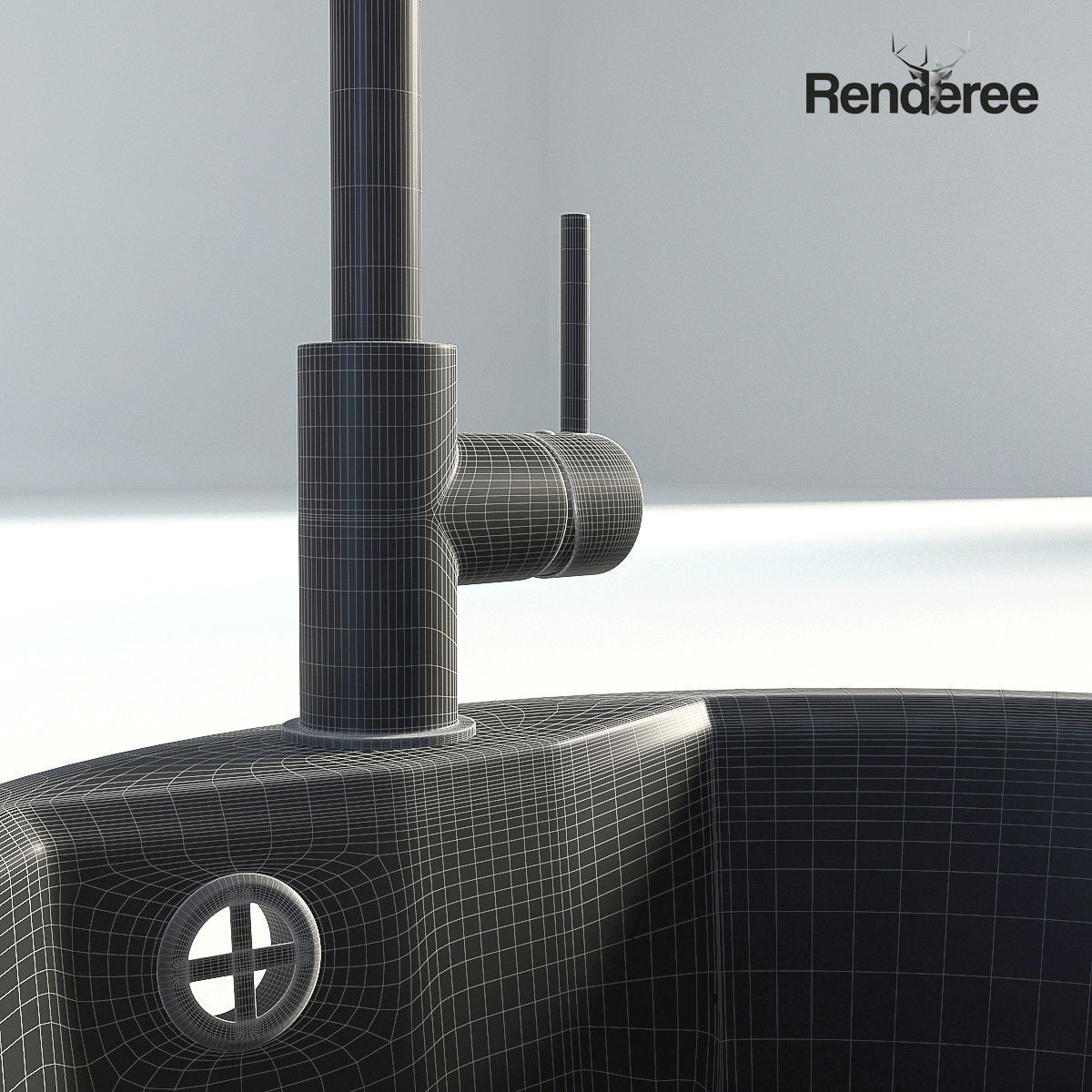 Kitchen Black Single Round Sink 3D model_10