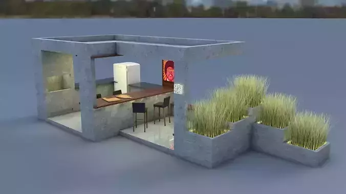 Churrasqueira concrete building with table and chairs