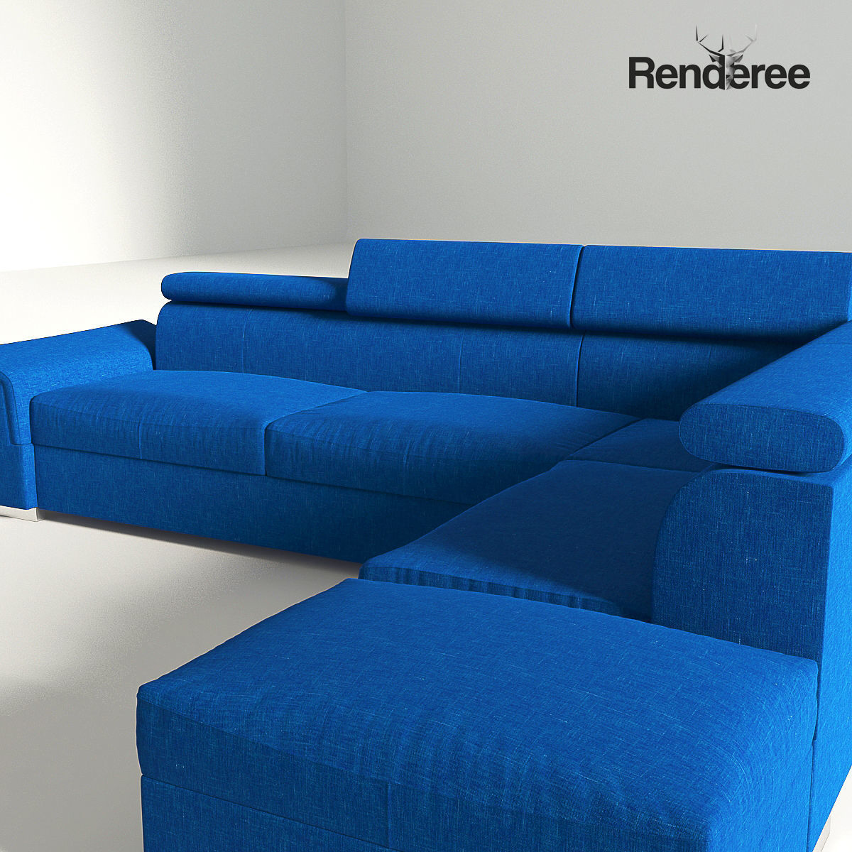 Fabric Navy Blue Corner Sofa 3D model_4