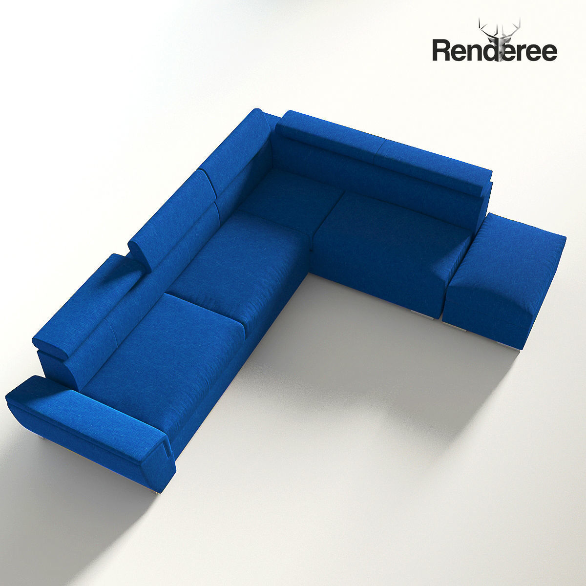 Fabric Navy Blue Corner Sofa 3D model_2