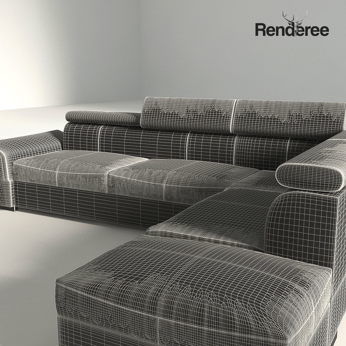 Fabric Navy Blue Corner Sofa 3D model_9