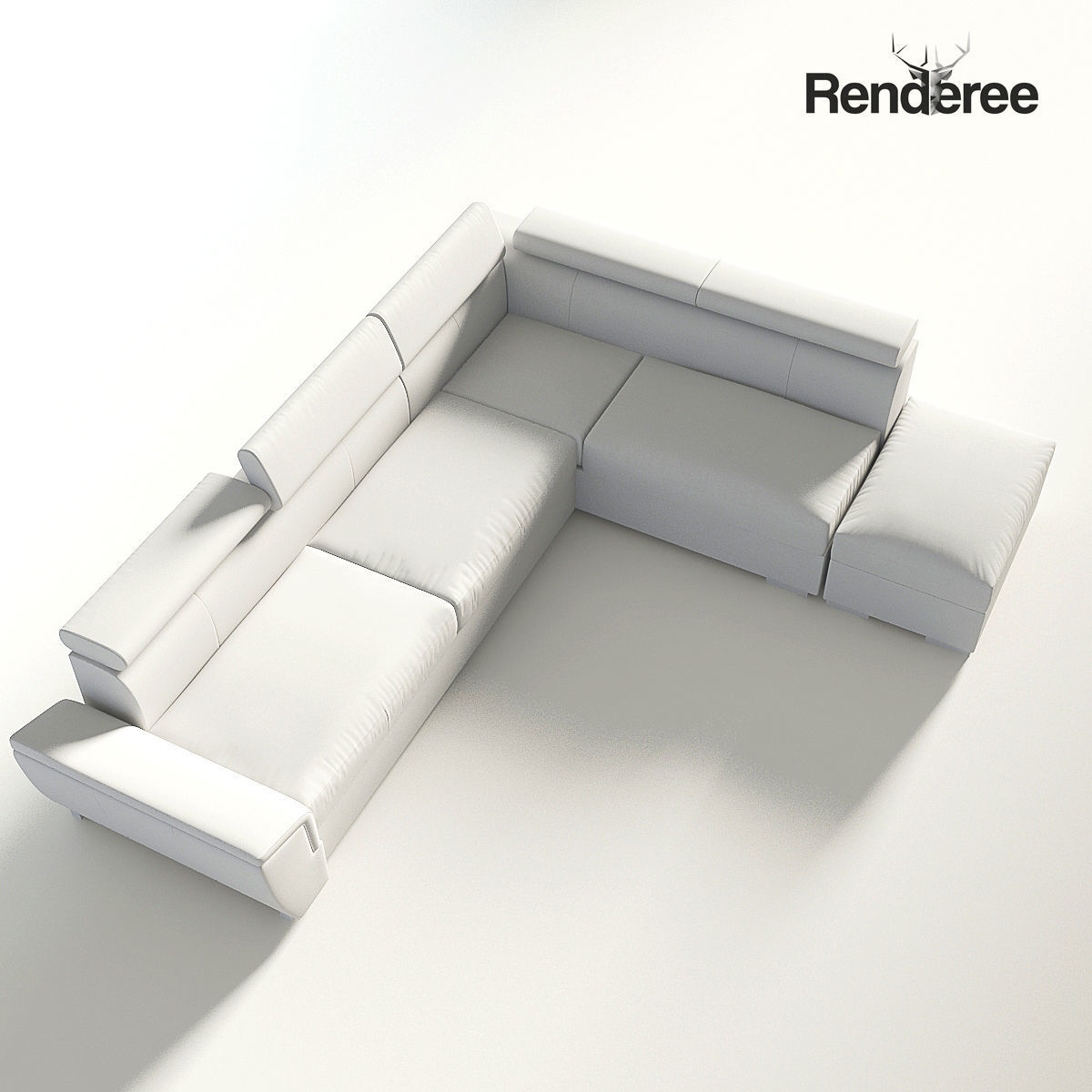 Fabric Navy Blue Corner Sofa 3D model_8