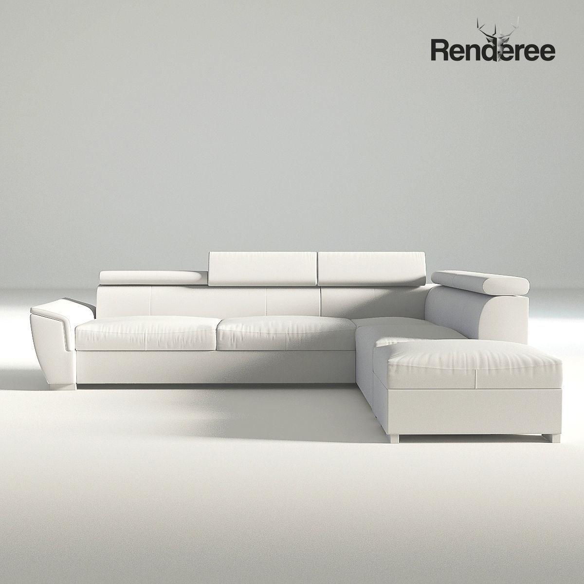 Fabric Navy Blue Corner Sofa 3D model_6