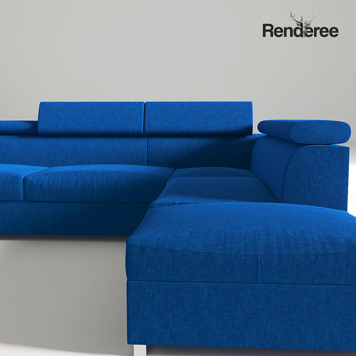 Fabric Navy Blue Corner Sofa 3D model_1