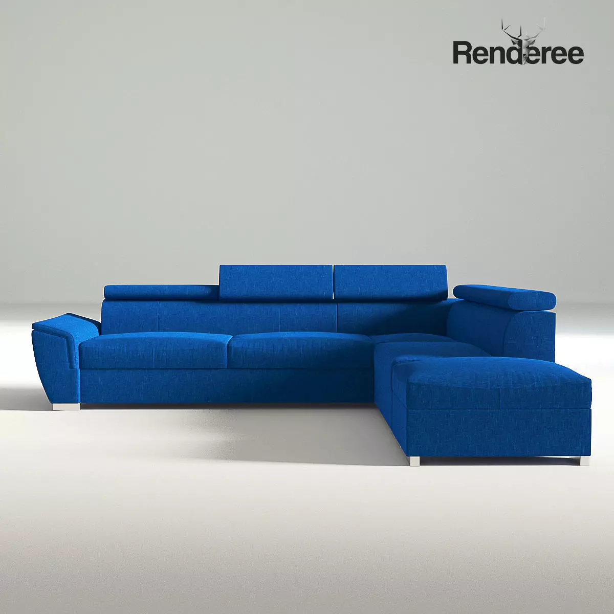 Fabric Navy Blue Corner Sofa 3D model_0