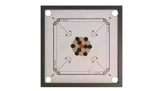 Low Poly Carrom Board Model with Coins and Striker Low-poly 3D model