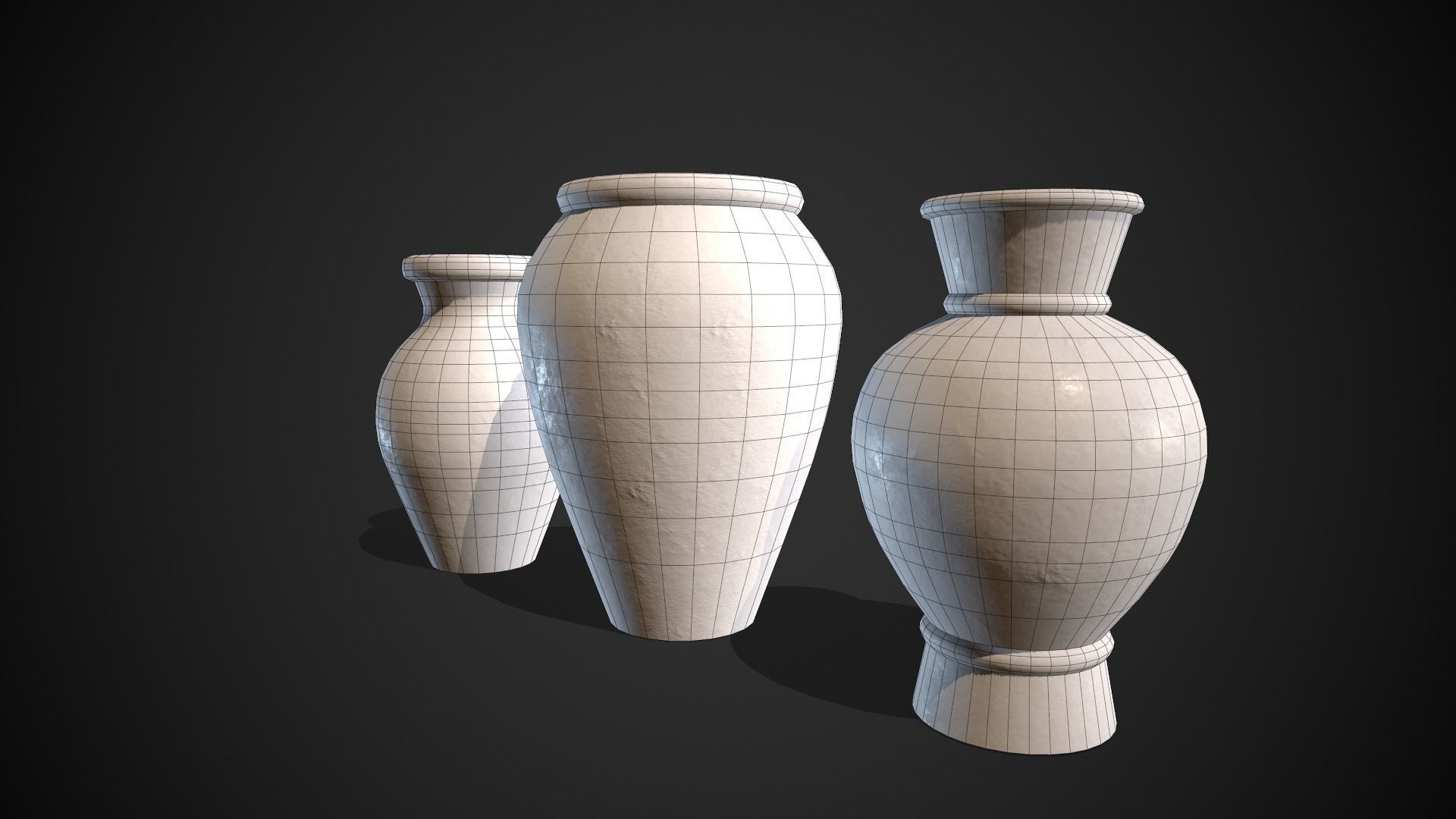 Clay Pots Vase Low-poly 3D model_9