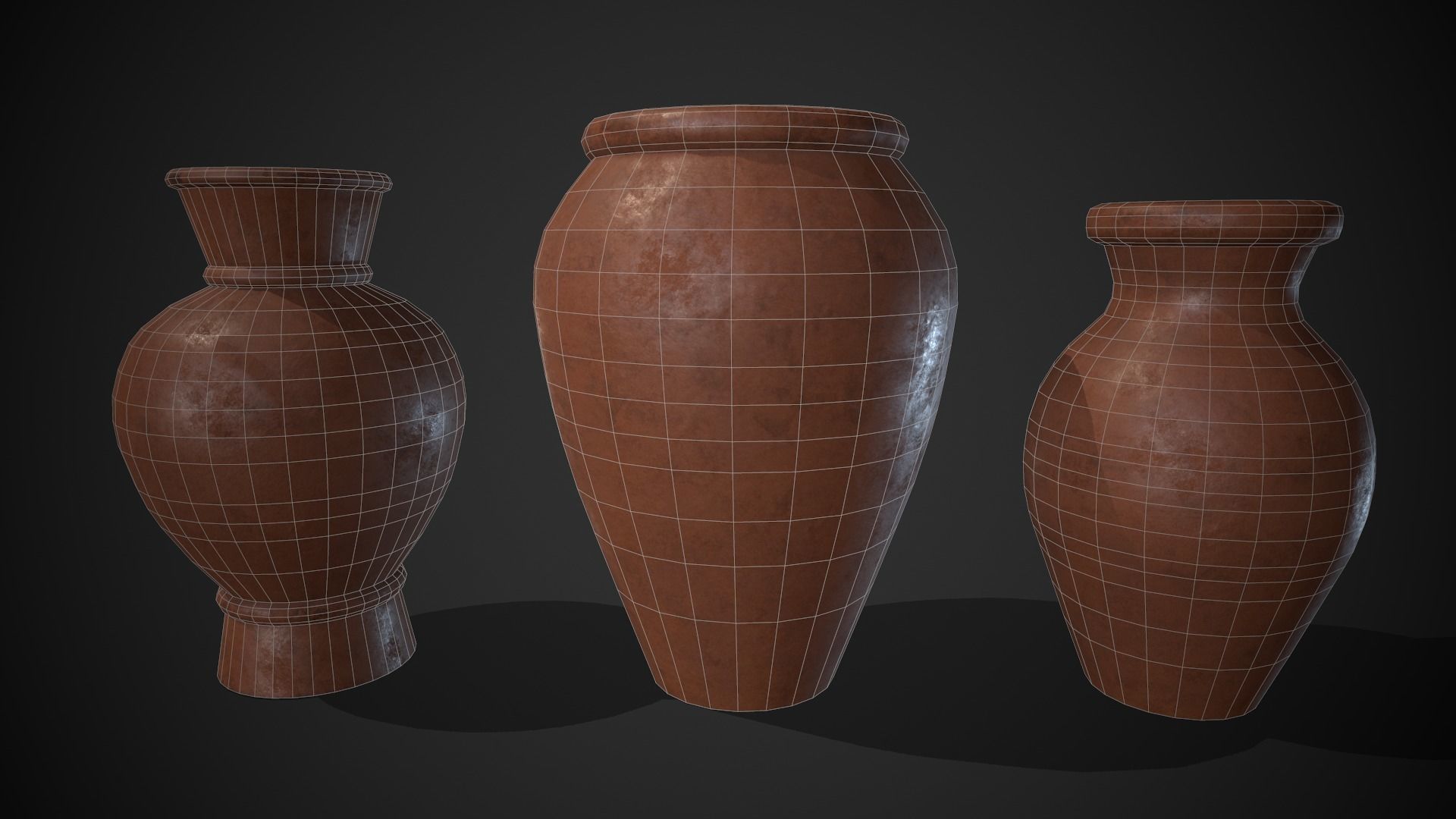 Clay Pots Vase Low-poly 3D model_7
