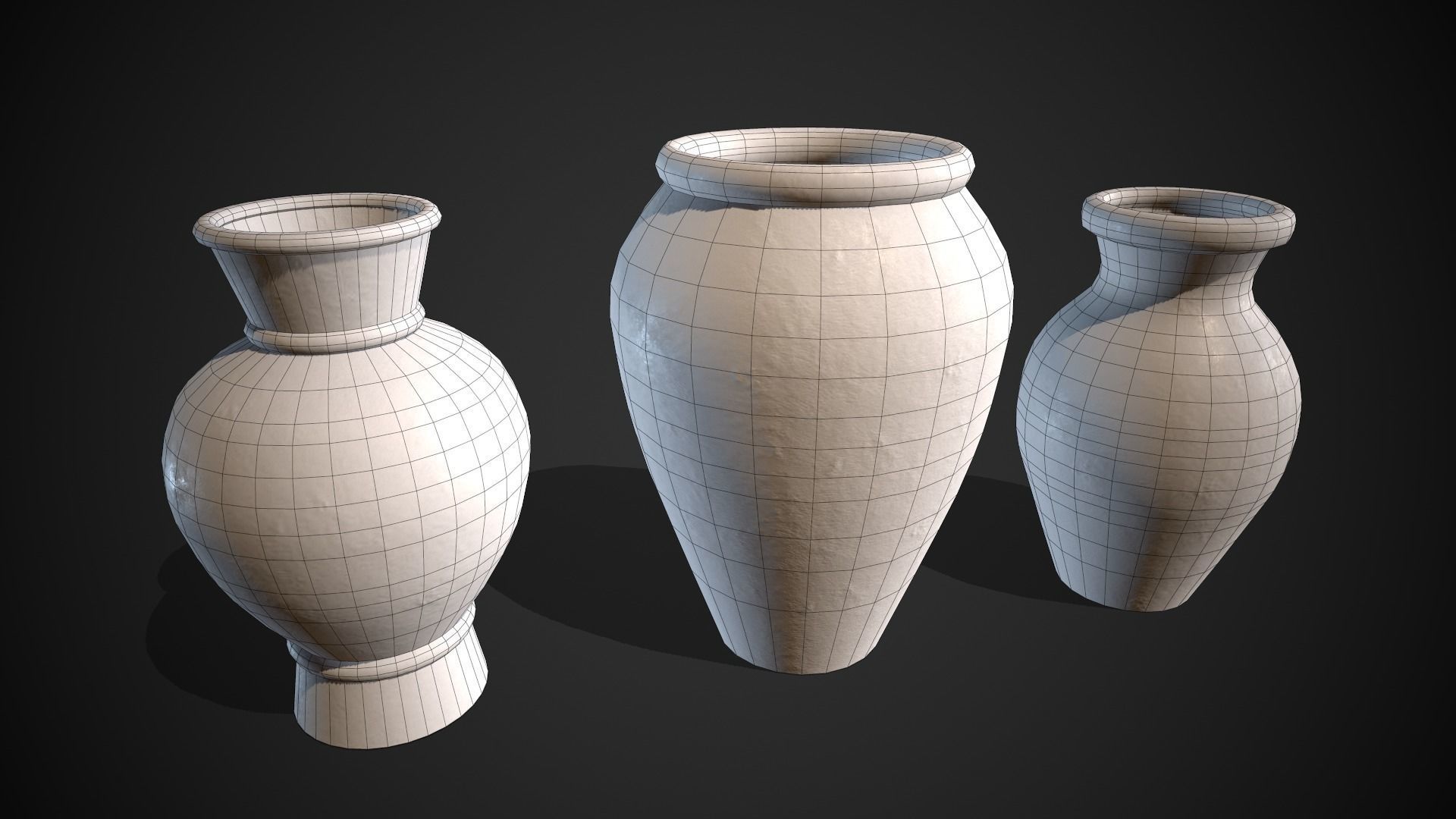 Clay Pots Vase Low-poly 3D model_3