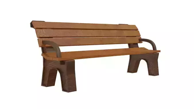 Low Poly Wooden Park Bench Model