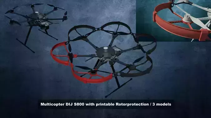 Multicopter DIJ S800 with printable Rotorprotection 3D Model Collection