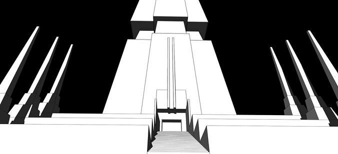 Ancient religious temple of a lost civilization Low-poly 3D model