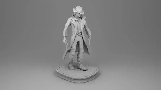 Cowboy statue of man in coat