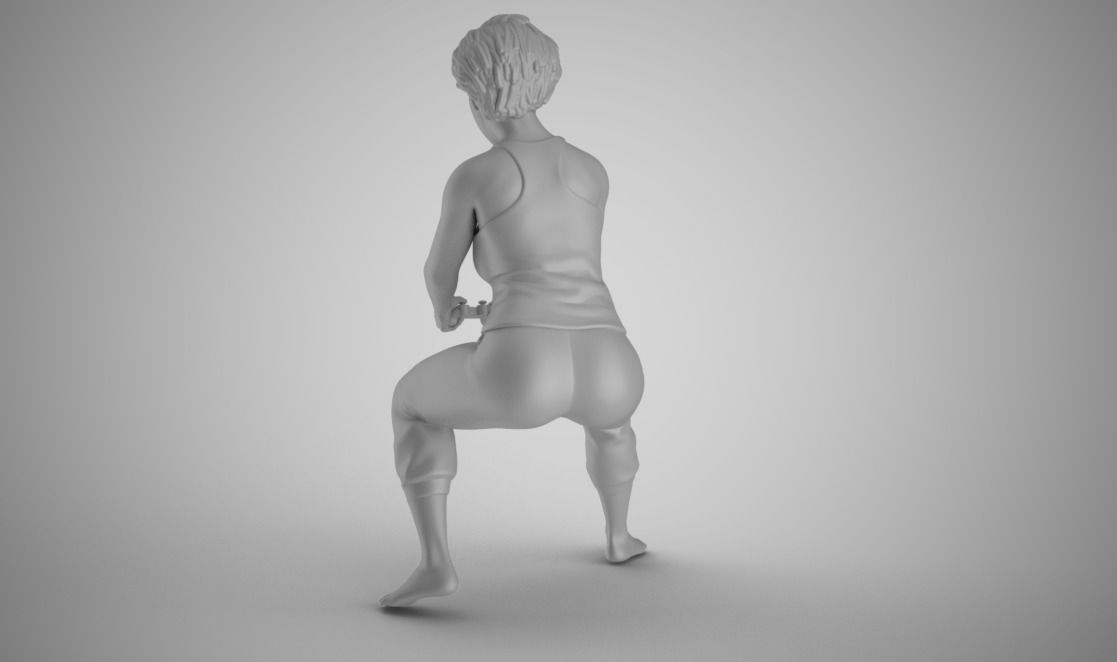 Young Woman Playing Video Games 3D print model_3