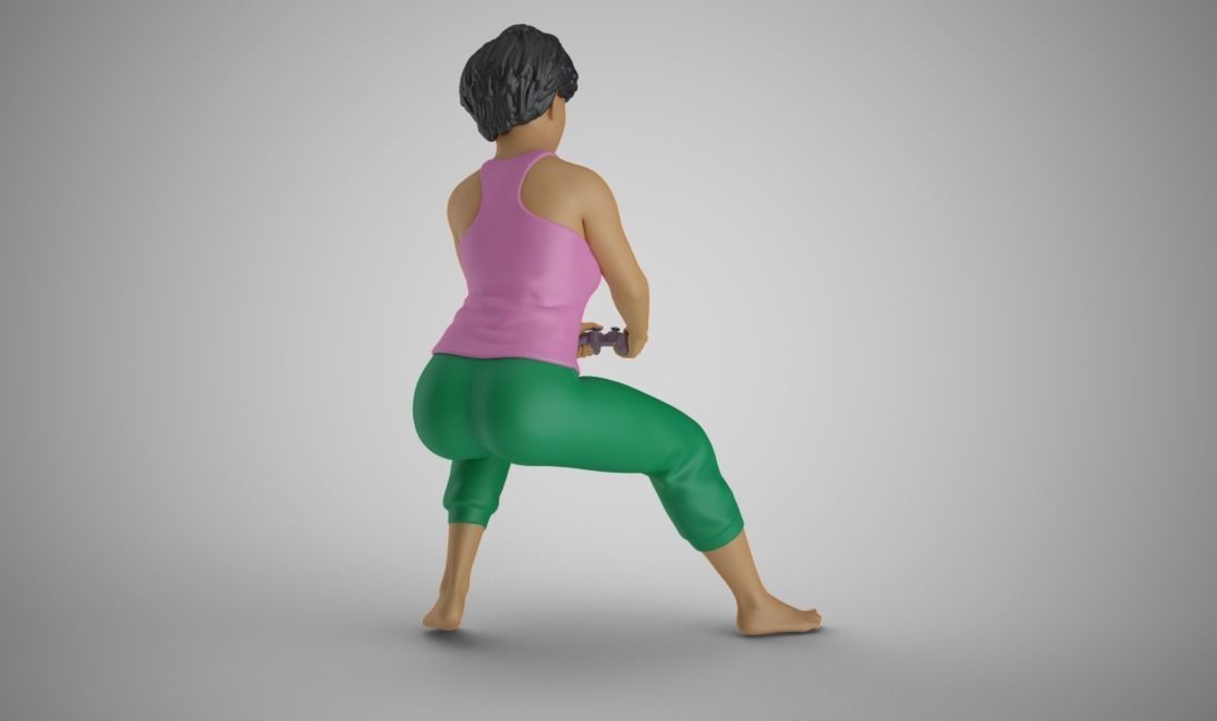 Young Woman Playing Video Games 3D print model_6