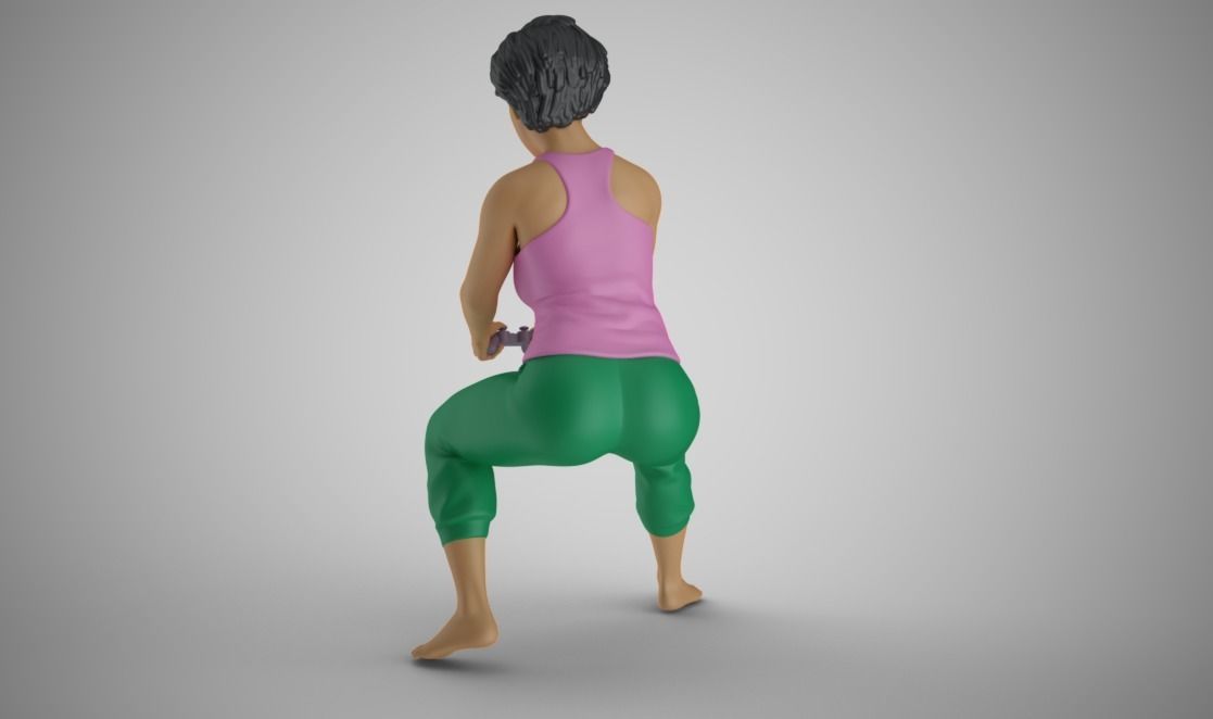 Young Woman Playing Video Games 3D print model_5