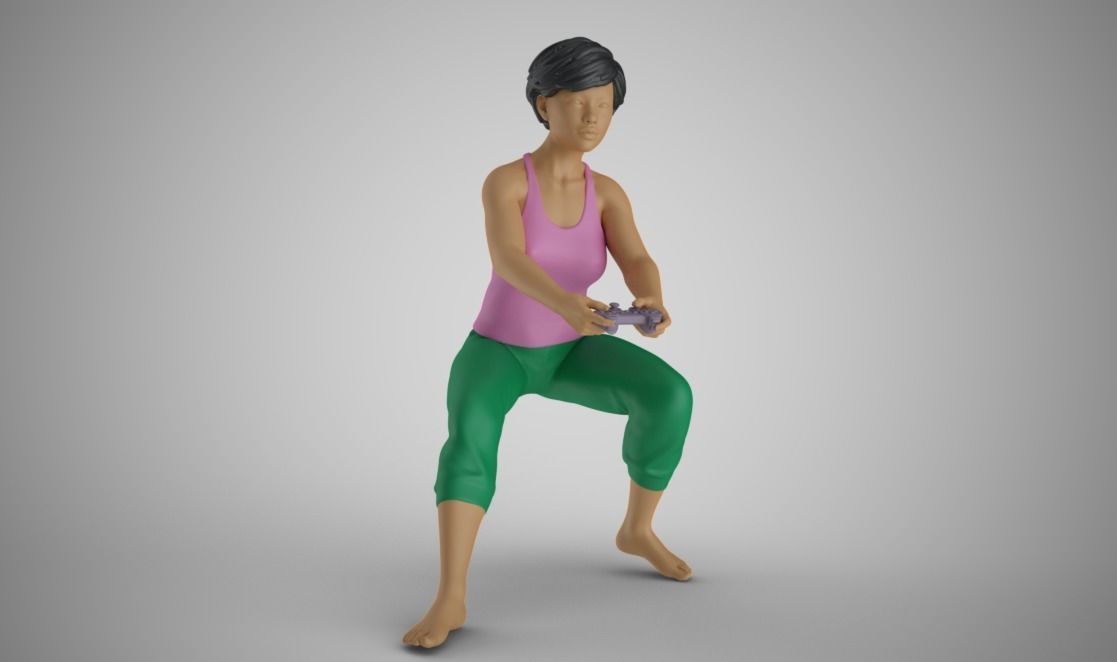 Young Woman Playing Video Games 3D print model_9