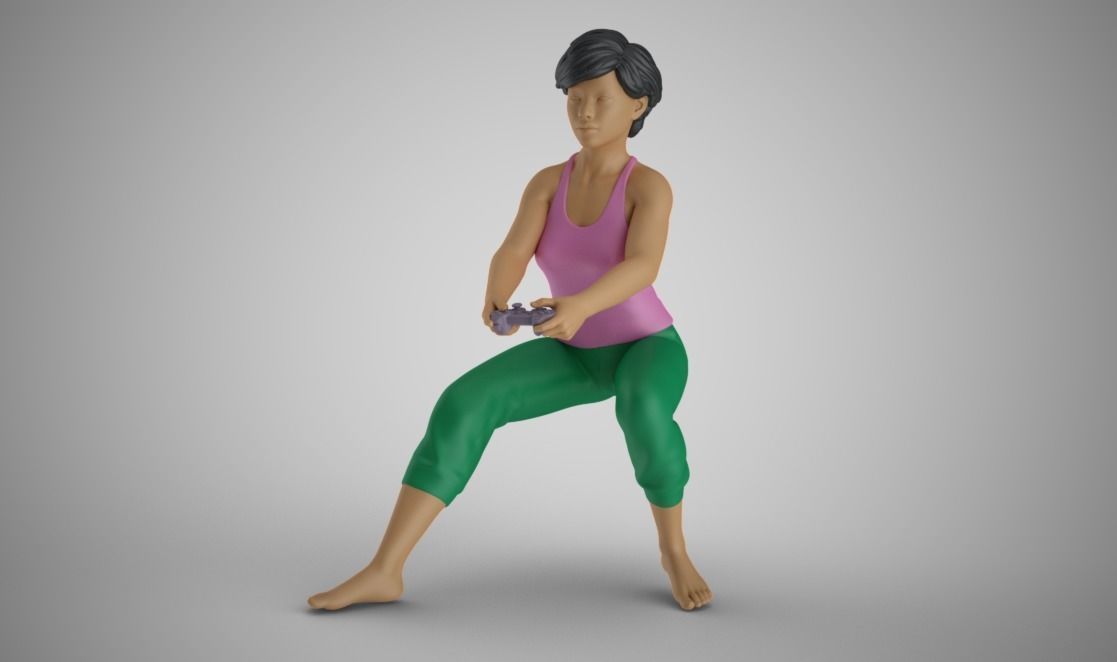 Young Woman Playing Video Games 3D print model_10