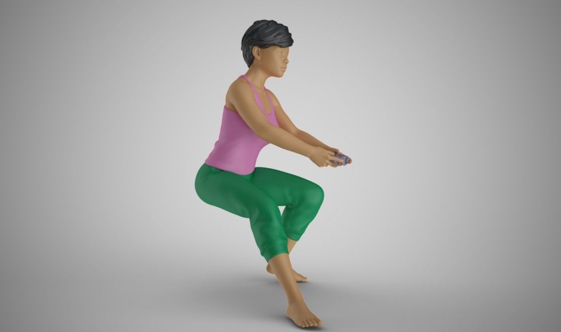 Young Woman Playing Video Games 3D print model_8