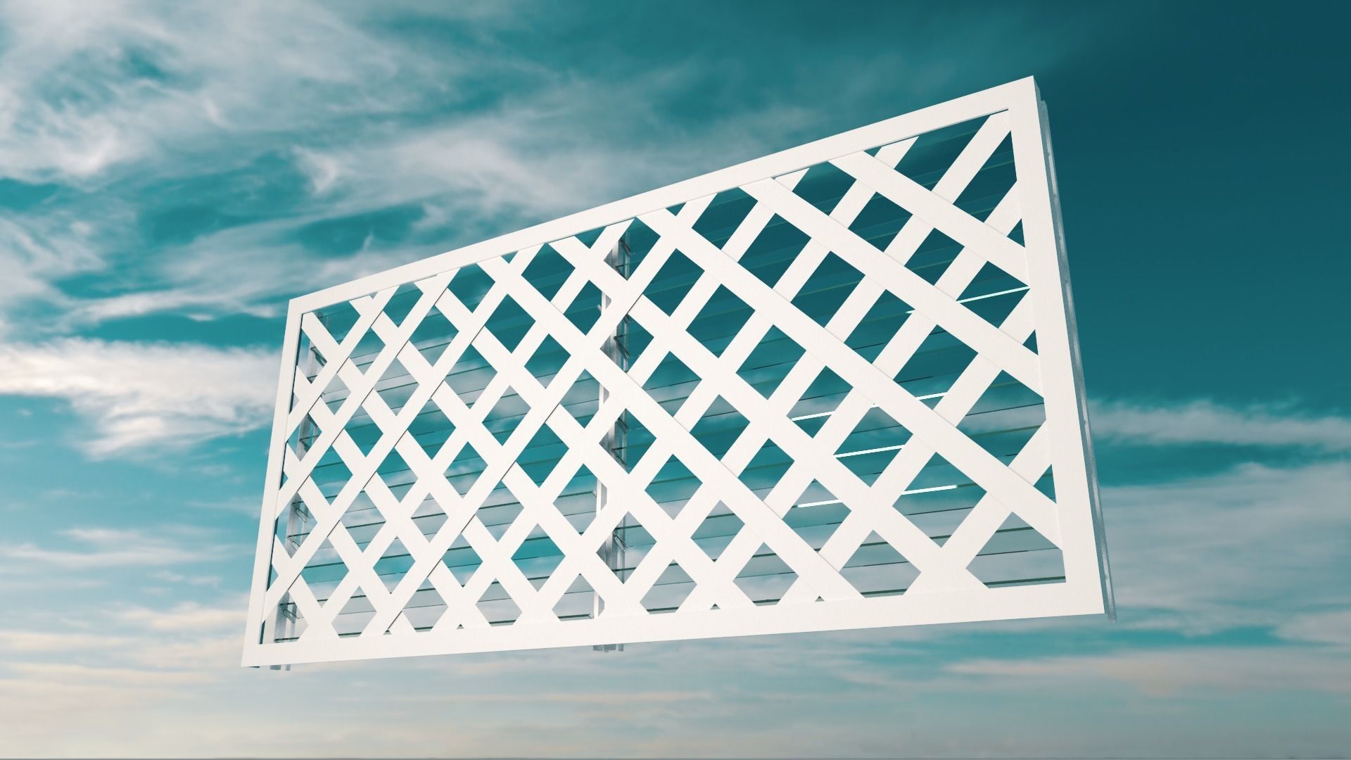 Window glass fence with lattice pattern 3D model_3