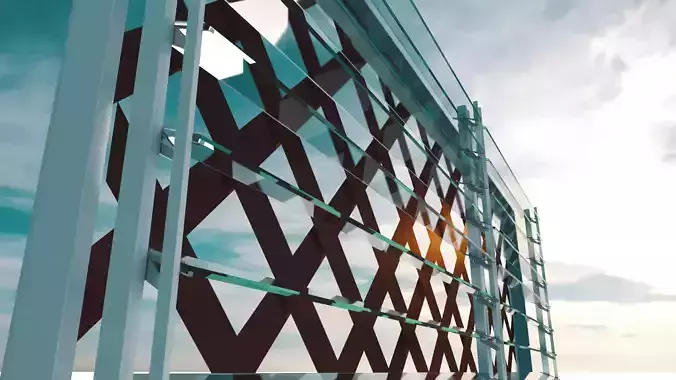 Window glass fence with lattice pattern