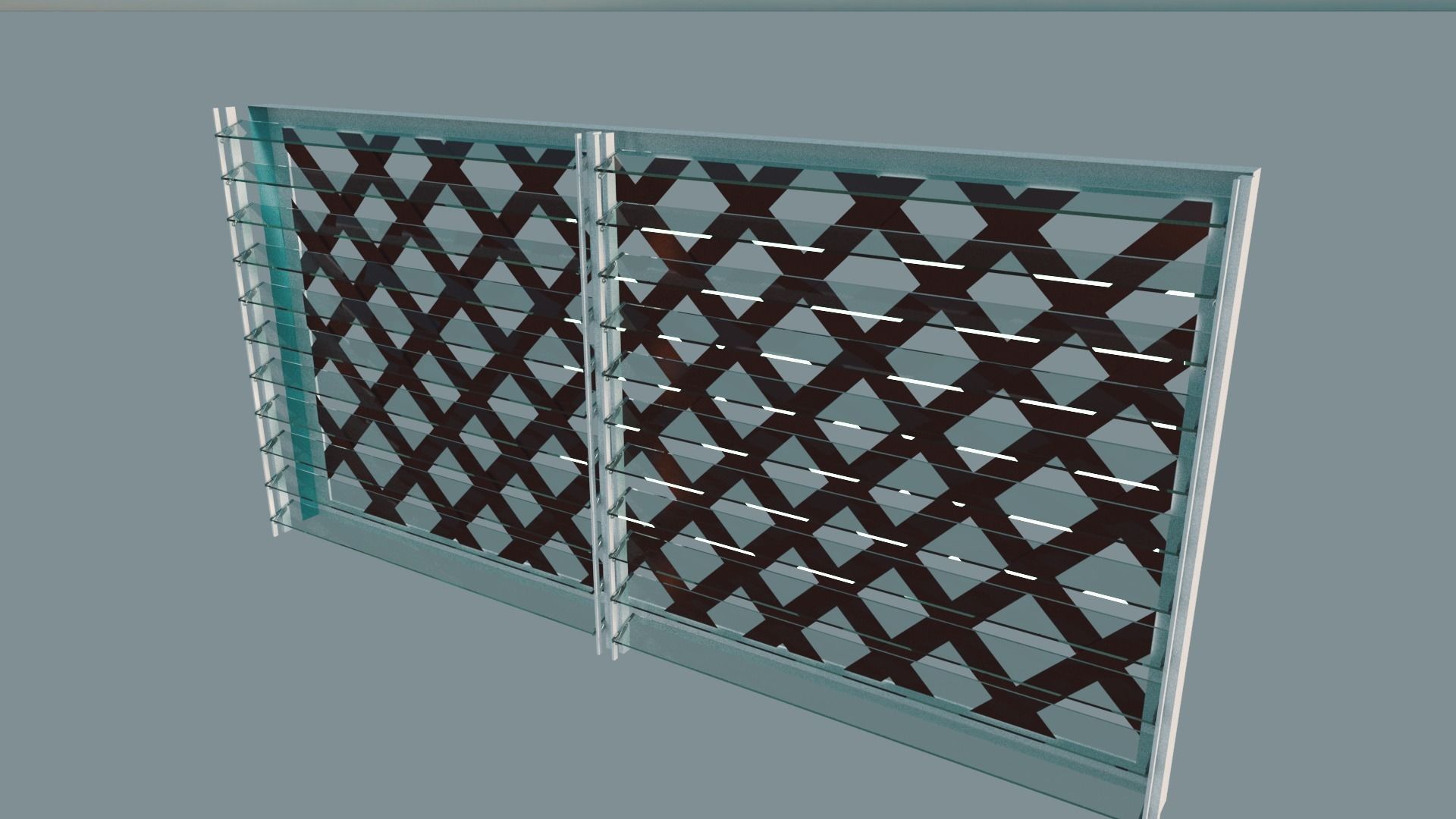 Window glass fence with lattice pattern 3D model_2