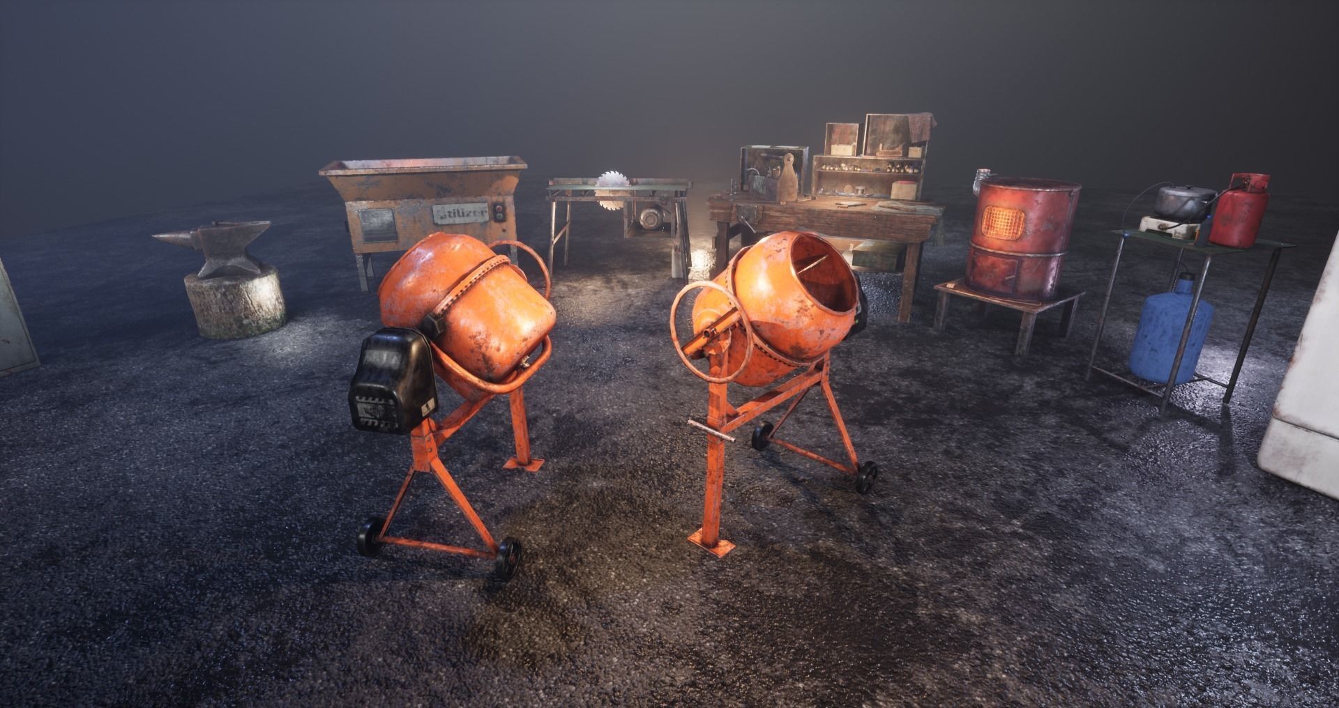 Old Concrete Mixer Low-poly 3D model_9