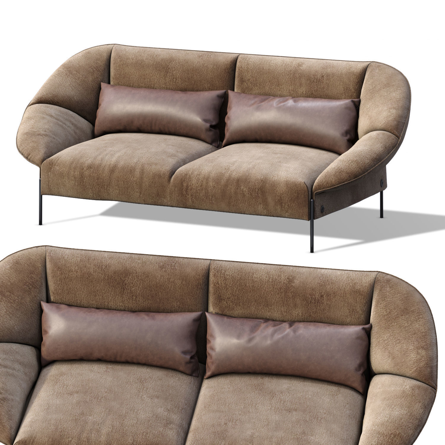 Loveseat Sofa Flared Arm  Tobacco l  Two-seat couch  3D model_3