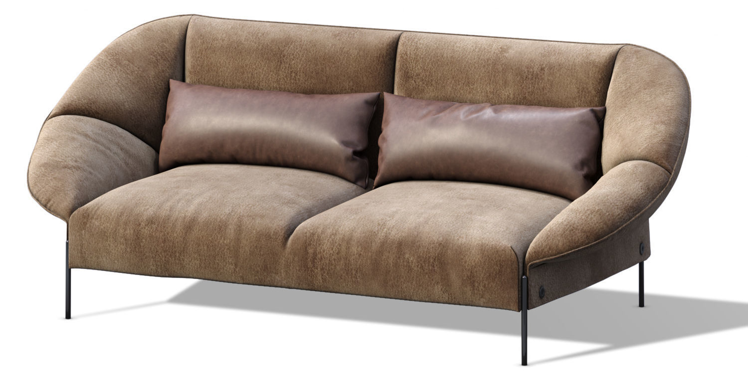 Loveseat Sofa Flared Arm  Tobacco l  Two-seat couch  3D model_9