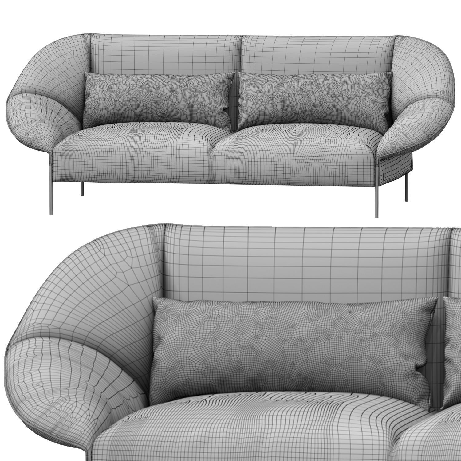 Loveseat Sofa Flared Arm  Tobacco l  Two-seat couch  3D model_7