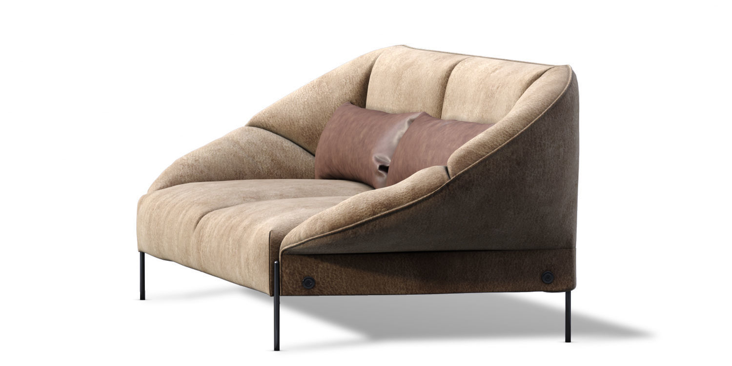 Loveseat Sofa Flared Arm  Tobacco l  Two-seat couch  3D model_12